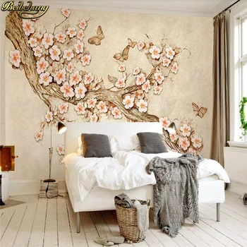 beibehang Пользовательские фотообои фреска мода 3d рельефные цветы бабочка весна телевизионный фон настенный papel de parede