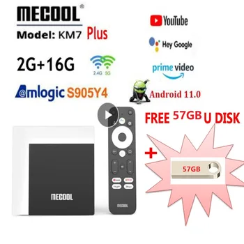 Новый Mecool KM7 Plus ATV Smart TV Box Android 11, Сертифицированный Google, 2 ГБ 16 ГБ, Amlogic S905Y4, поддержка 2,4 G/5G Wifi BT5.0, телеприставка