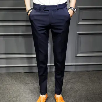 Британский стиль, весенние новые однотонные деловые повседневные брюки, мужские официальные брюки с высокой талией и пуговицами, высококачественные офисные брюки W49