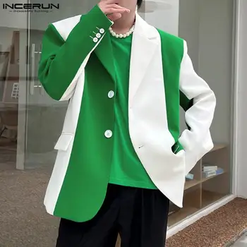 INCERUN 2023 Весенний мужской блейзер в стиле пэчворк, негабаритный мужской костюм с длинным рукавом, уличная одежда для вечеринок, модные повседневные тонкие пальто, мужские S-5XL