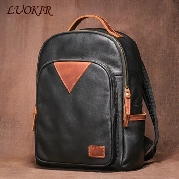 LUOKIR Мужской рюкзак из натуральной кожи, модный дорожный рюкзак, роскошный школьный рюкзак для студентов, Офисная компьютерная сумка для 15-дюймового ноутбука