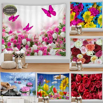 Цветочный Живописный Гобелен, висящий на стене, декор гостиной, Кавайная спальня, Богемное украшение дома, Красочные Фоновые Гобелены