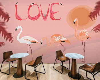обои beibehang Нестандартного размера Nordic pink simple flamingo фон для оформления детской комнаты Бумажные 3D обои
