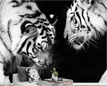обои beibehang домашний декор На заказ большой черно-белый тигр ТВ животное современные минималистичные фоновые обои behang