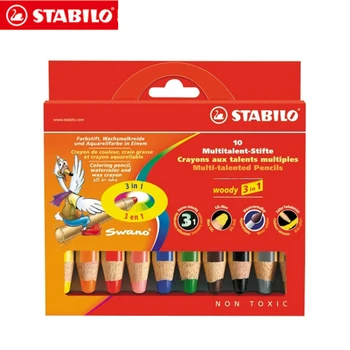 Универсальные карандаши Stabilo 880 Woody 3 в 1 Акварельные карандаши/Мелки/кисти разных цветов 6/18 цветов