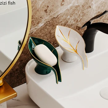 Креативные керамические Мыльницы Предметы бытовой гигиены Сливные мыльницы в форме листьев Контейнер для хранения в ванной Хозяйственные товары