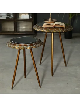 Доступный Роскошный Модный Приставной столик для гостиной, Маленький столик для отдыха, Зеркало, Маленький журнальный столик, круглый Железный Металлический Стеклянный столик