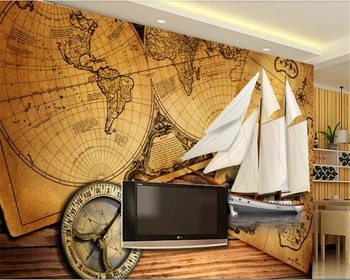 beibehang обои для стен, 3D наклейки на заказ, обои, ностальгия, карта навигации, парусная роспись, обои для дивана, фон