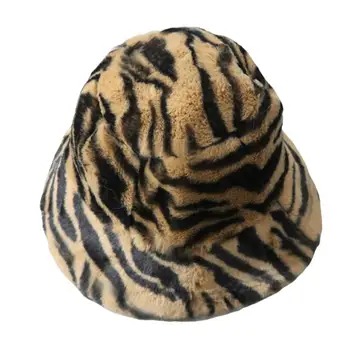 Милая плюшевая шляпа, не линяющая, легко моющаяся, женская шляпа, модная широкополая шляпа в тигровую полоску.