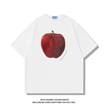 Мужская футболка 2023, Летняя Корейская версия, Топ с принтом Apple из 100% хлопка с короткими рукавами, Мужская Летняя Новая футболка 2023