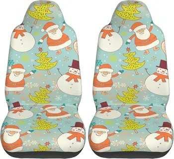 Зимние Рождественские Чехлы для автомобильных сидений в виде снеговика, Чехлы для передних сидений автомобиля, Универсальная защита сиденья, 2 шт.