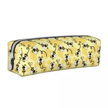 Квадратный пенал с милыми пчелками, кожаный пенал Kawaii с мультяшным животным принтом, начальная школа для подростков, сумки-ручки на молнии