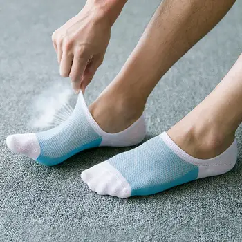 Спортивные носки мужские летние дышащие сетчатые цветные нескользящие невидимые носки с глубоким вырезом лодочкой