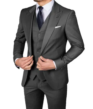 Черный деловой костюм Homme, свадебные мужские костюмы, смокинги жениха с отворотом, Блейзер для выпускного вечера, 3 предмета, куртка + брюки + жилет