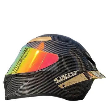 Шлем золотого цвета, черный шлем из углеродного волокна для езды по мотокроссу, мотоциклетный шлем с полным лицом