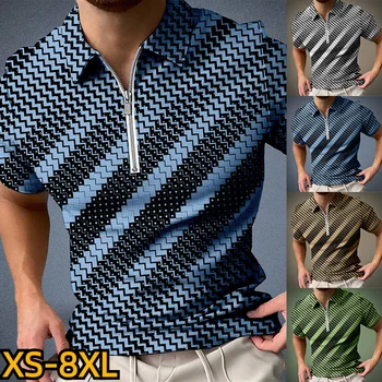 Модная рубашка-поло с 3D принтом, футболка на молнии, Повседневная мужская одежда серии Street Style с коротким рукавом, Летний дышащий топ с отворотом