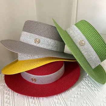 Серебряная лента Фруктового цвета Плоская кепка Оптовая Продажа Уличной пляжной женской шляпы 2022 Лето, Новый стиль, соломенная шляпа для женщины