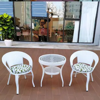 Ротанговый стул из трех предметов, повседневный Балкон, маленький столик и стул, открытый внутренний двор, водонепроницаемый, современный, простой, Тканный