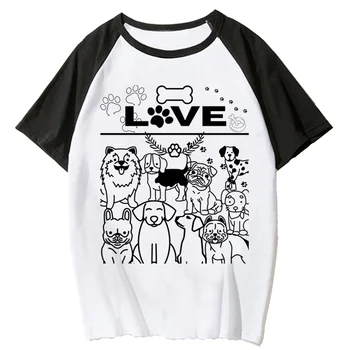 Женская футболка с мопсом, японская уличная одежда, графическая футболка, одежда графического дизайнера для девочек