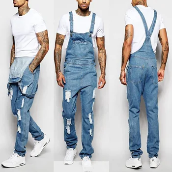 2023 Мужские модные джинсы на подтяжках, модная рабочая одежда, рваные джинсы с плечевым ремнем для отдыха