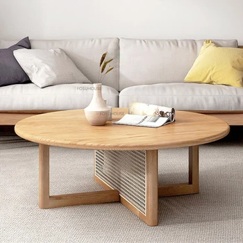 Круглый Чайный столик из ротанга в скандинавском стиле из массива дерева, мебель для гостиной, Низкий столик, Простота в быту, Высококлассное Проживание в семье, Маленький Чайный столик