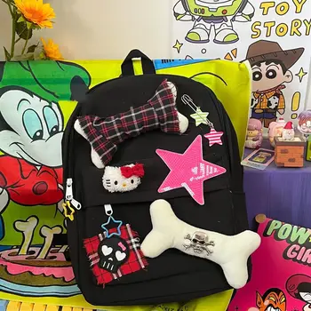 Сумка большой емкости с аппликацией из мультфильма Kawaii, женская школьная дорожная переносная сумка через плечо, повседневный рюкзак с черепом для девочек