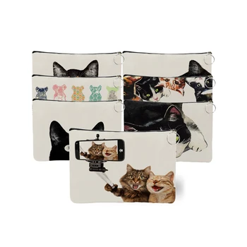 Женская портативная сумка-клатч с милым мультяшным котом, косметичка для путешествий, большой холщовый органайзер для туалетных принадлежностей, Косметички для хранения