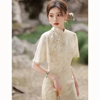 Новое китайское Традиционное Ципао Чонсам 2023 Улучшенное Летнее платье для девочек с элегантным цветочным рисунком для молодых, Длинное, Современное платье