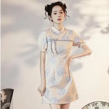 Азиатские женщины с цветочным принтом Чонсам Традиционное китайское вечернее платье для вечеринок Элегантные повседневные платья Qipao для молодых девушек в стиле ретро Qi Pao Vestidos