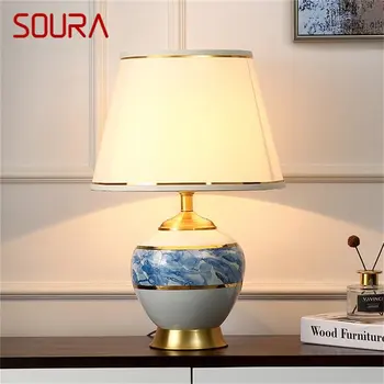 Керамические настольные лампы SOURA, Медный настольный светильник, современные тканевые украшения для дома, гостиной, столовой, спальни