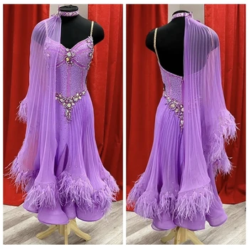 Платье для бальных танцев ABCDance Modern Waltz Tango, гладкое, стандартное для соревнований бальное платье, костюм лавандового цвета