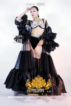 Певица GOGO dance team black sexy big cloak performance clothing атмосферный плащ