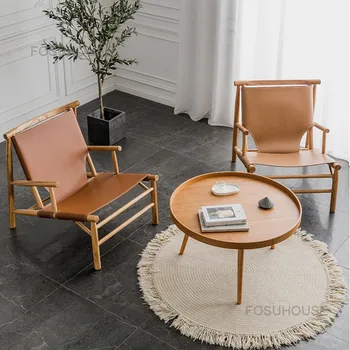 Скандинавские стулья для гостиной простая бытовая мебель Роскошное Седло Кожаный диван Для отдыха на балконе Современное Односпальное кресло с откидной спинкой