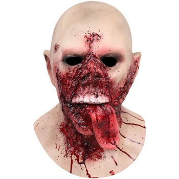 Латексная маска с кровавым языком зомби, страшная вечеринка для косплея на Хэллоуин, Маска зомби, Латексная маска с кровавым лицом Зомби