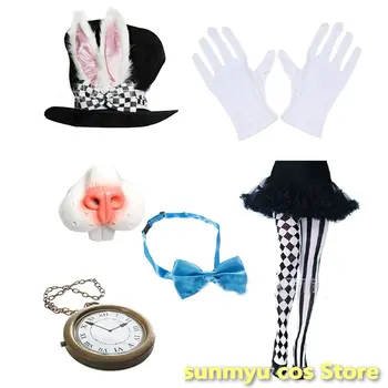 Кролик уха шляпа карманные часы галстук-бабочка для носа набор Косплей дня Пасхи косплей Хэллоуин Белый Кролик шляпа Алиса в стране чудес косплей