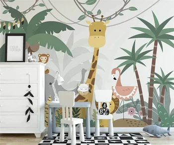 Изготовленная на заказ фреска Nordic ручная роспись лесных животных мультфильм жираф фламинго детская комната фон стены 3d обои обои