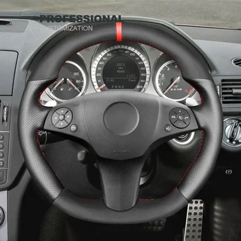 Прошитый вручную Черный кожаный замшевый чехол на руль для автомобильных аксессуаров Benz SLR SLK-Class AMG GLK-Class G05