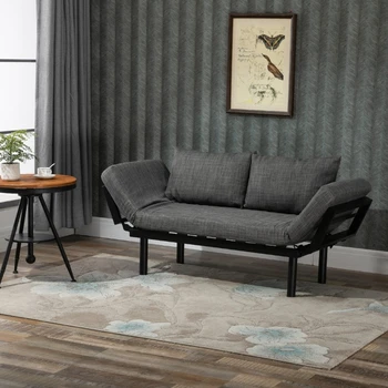 Одноместный шезлонг, современный диван-кровать с 5 регулируемыми положениями, 2 Большими подушками и березовыми ножками, темно-серый