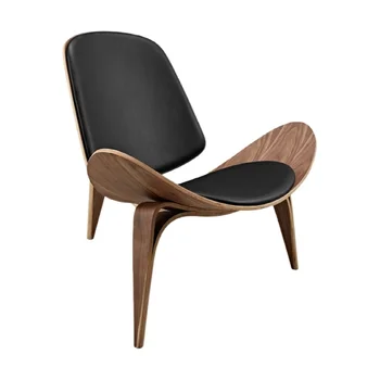 Трехногий стул-ракушка в стиле Ханса Вегнера из ясеневой фанеры, мебель для гостиной из черной искусственной кожи, современная копия стула-ракушки