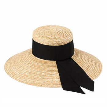 Широкий галстук-бабочка в европейском американском стиле, Плоская соломенная шляпа с большими полями, защита от Солнца, большая шляпа из натуральной пшеничной соломы.