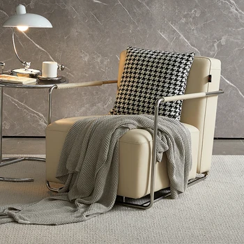 Итальянский легкий роскошный диван-кресло для одиночной дизайнерской домашней гостиной минималистичный стул для отдыха из кожи и нержавеющей стали lounge ch