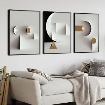 Современная черно-белая абстрактная геометрическая картина на холсте из матового золота, настенная художественная печать, плакат, картина, декор интерьера гостиной