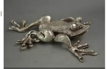 РУЧНАЯ РАБОТА УНИКАЛЬНЫЙ СЕРЕБРЯНЫЙ МЕДНЫЙ СЛОН Редкая старинная ручная работа Тибетская резьба по серебру Элегантная статуэтка озорной лягушки