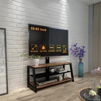 Деревянная подставка для телевизора, черное закаленное стекло, регулируемый по высоте Универсальный поворотный развлекательный центр с подставкой для телевизора [US-W]