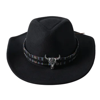 Женская мужская ковбойская шляпа в стиле Вестерн Fedora Уличная фетровая шляпа с широкими полями и пряжкой для ремня