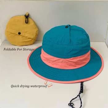 Японская быстросохнущая Водонепроницаемая Рыбацкая шляпа Boonie с цветным блоком на шнурке, Летняя шапка Cappello Pescatore, Складные кепки-ведра