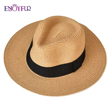 Летние солнцезащитные шляпы ENJOYFUR Для женщин, мужская панама, соломенная пляжная шляпа, модная кепка для путешествий с защитой от ультрафиолета