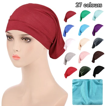 Однотонная эластичная хлопчатобумажная нижняя шапочка, женская застежка для ислама, Хиджаб, мусульманские головные повязки с полным покрытием, эластичные шапочки, веревочный тюрбан Mujer