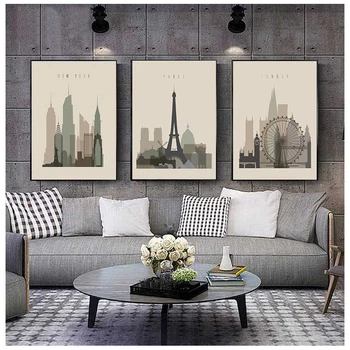 Ретро плакаты Париж Лондон Нью Йорк Настенные принты Акварельные картины на холсте Старинные картины Украшение дома Спальни
