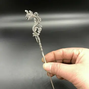 Китайские древнетибетские серебряные и медные статуэтки-шпильки с драконами ручной работы